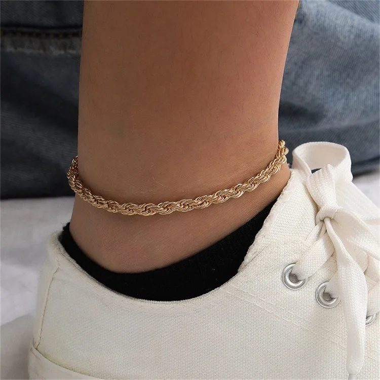 4mm Waterproof Anklets for Women 18k Gold Plated Jewelry Stainless Steel Twisted Rope Chain Ankle Bracelet