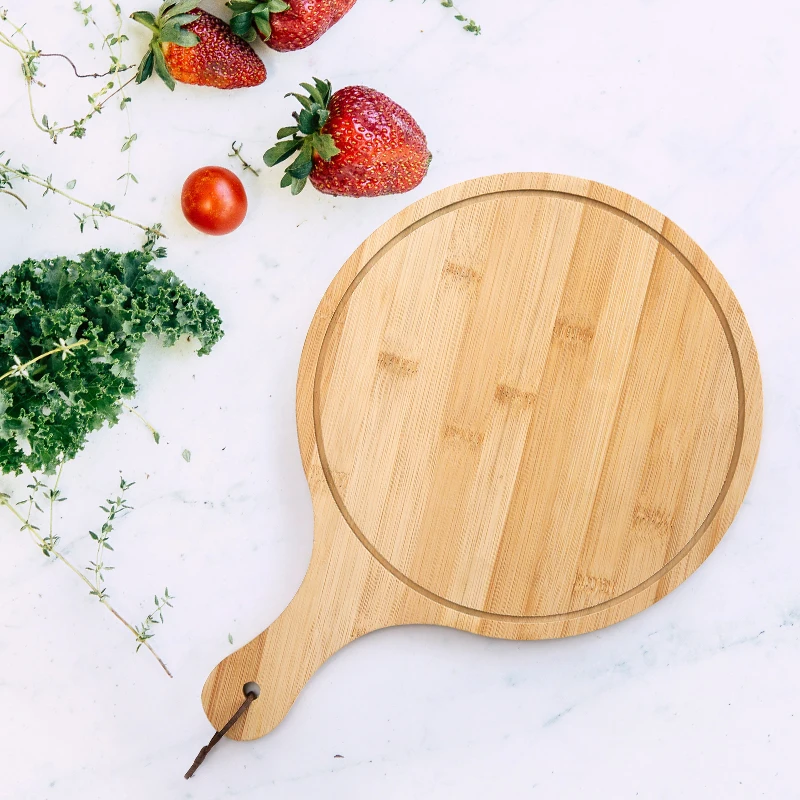 The New Bamboo Cutting Board Pizza Board With Handle Round
