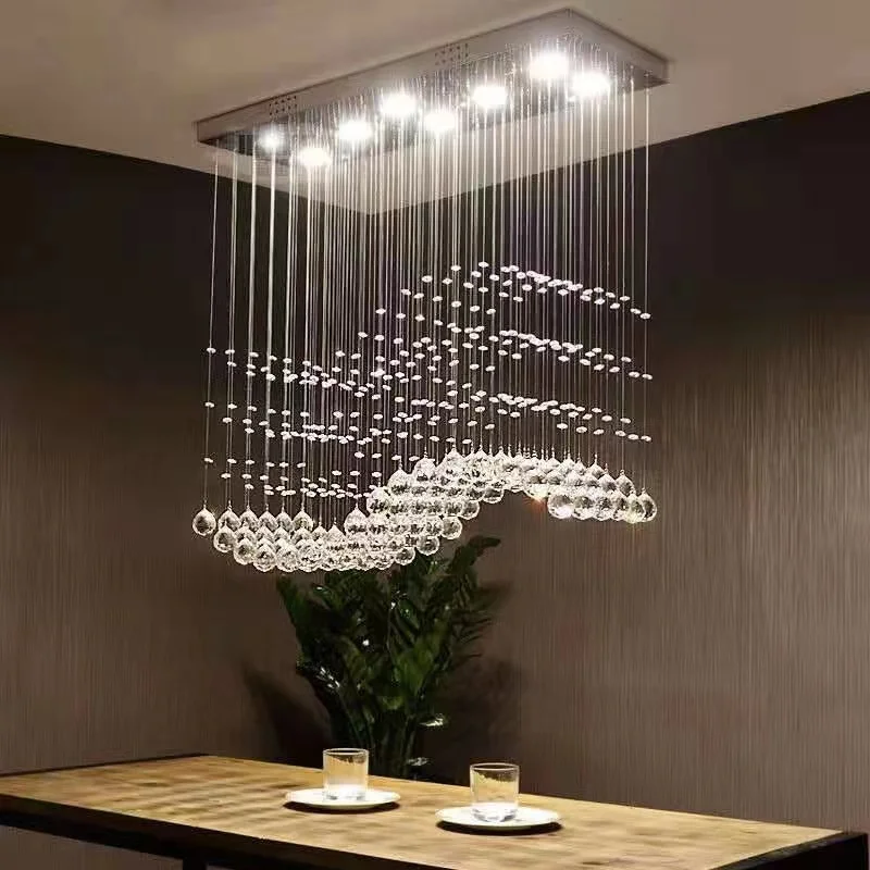 2022 High Quality Luxury Lighting Rectangular Dining Table K9 Crystal Raindrop Modern Led Chandelier Ceiling Luxury Pendant Lamp