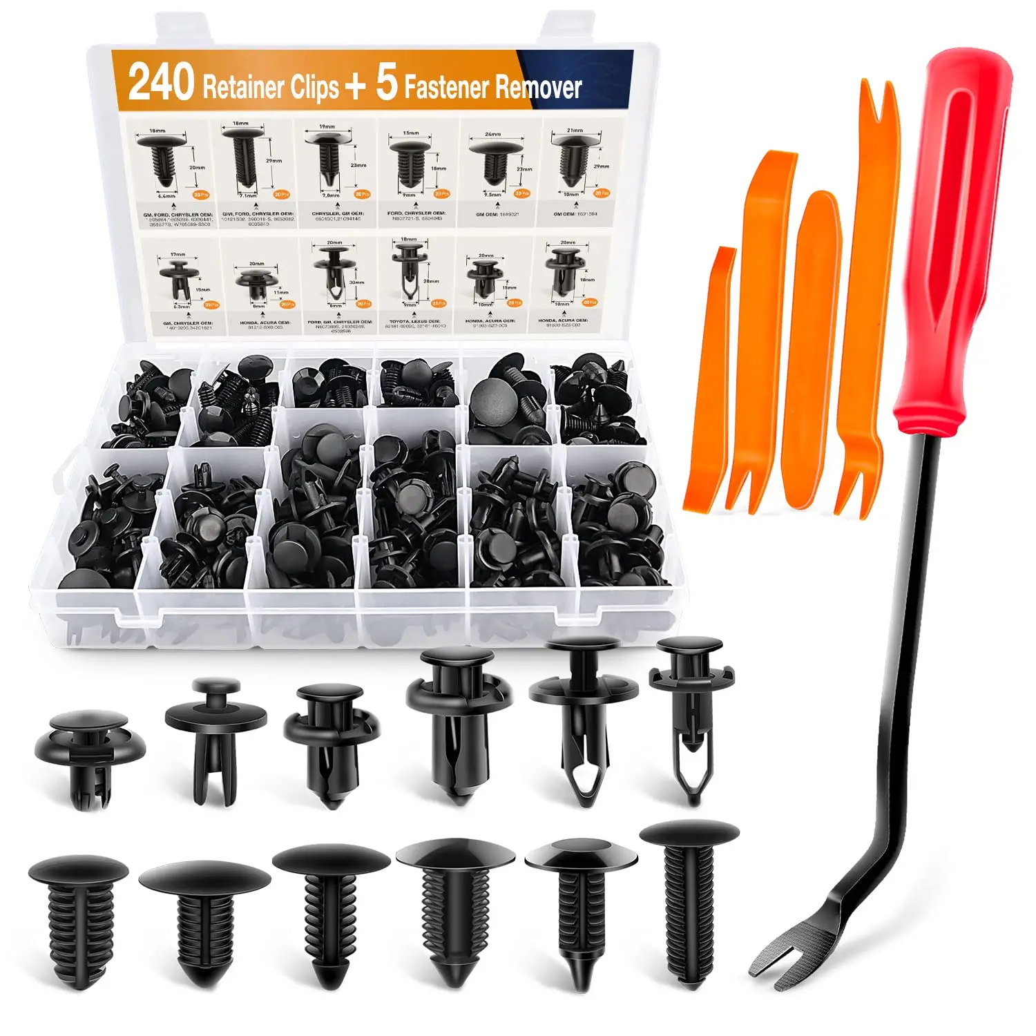 240PCS 12 Most Popular Sizes Auto Push Pin Rivets Set Plastic Rivets Fasteners Bumper Retainer Car Clips