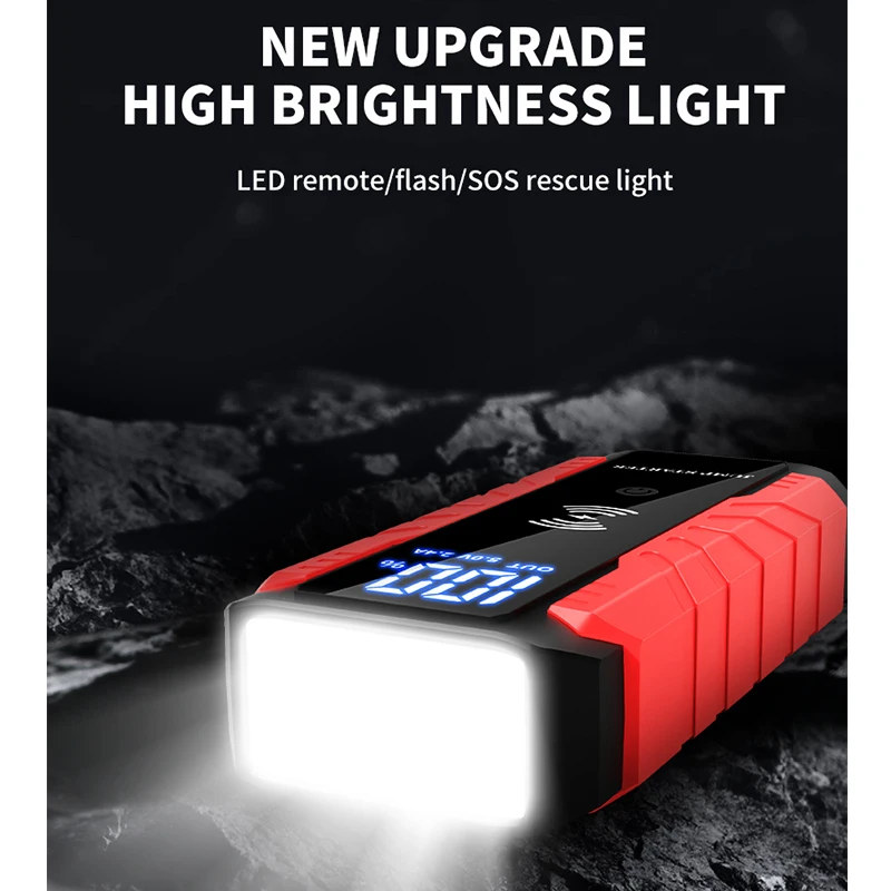 Многофункциональный стартер 20000 мАч с беспроводной зарядкой, большой экран со светодиодным светом