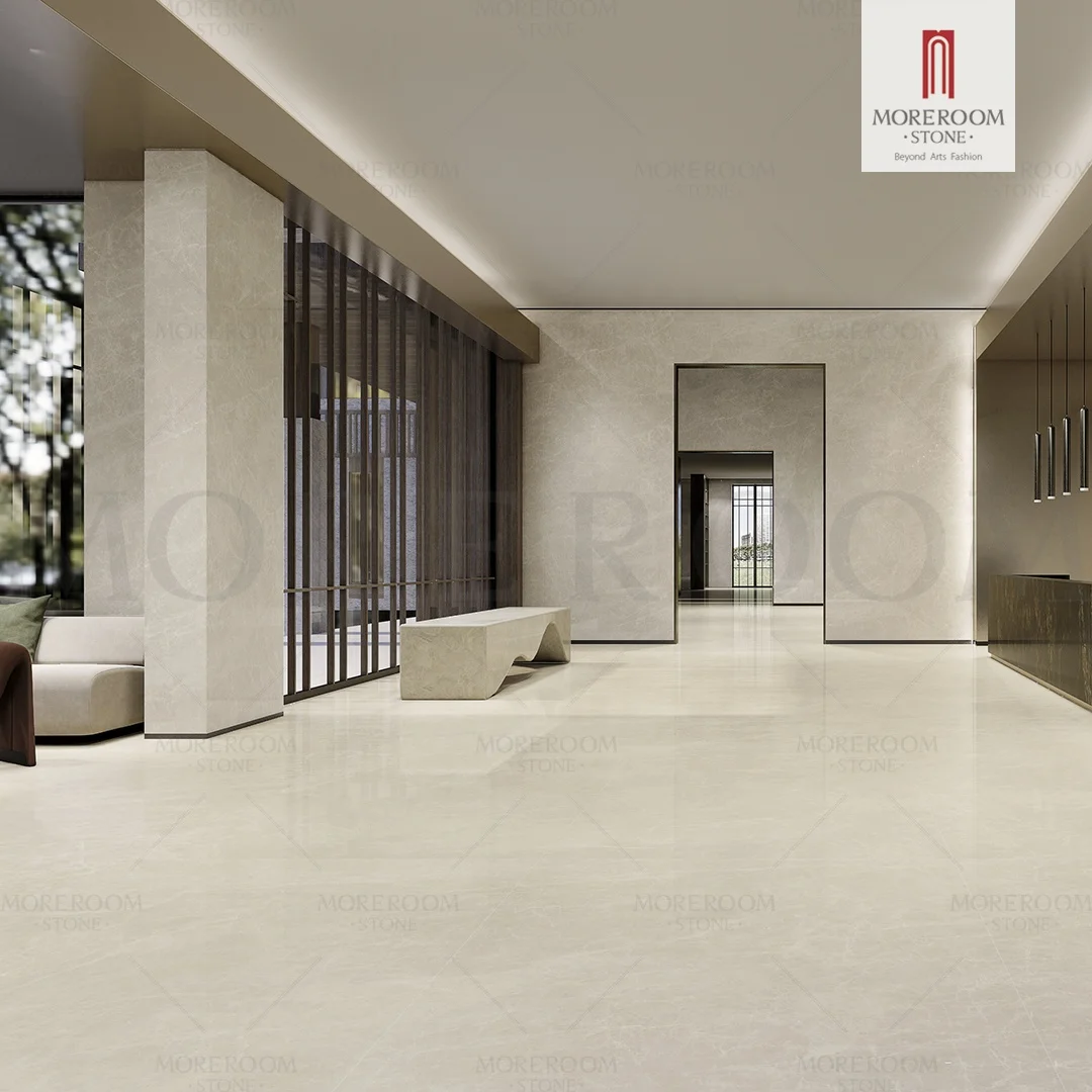 Artificial Beige Cream Sintered Stone Porcelain Slab Marble Surface For Floor