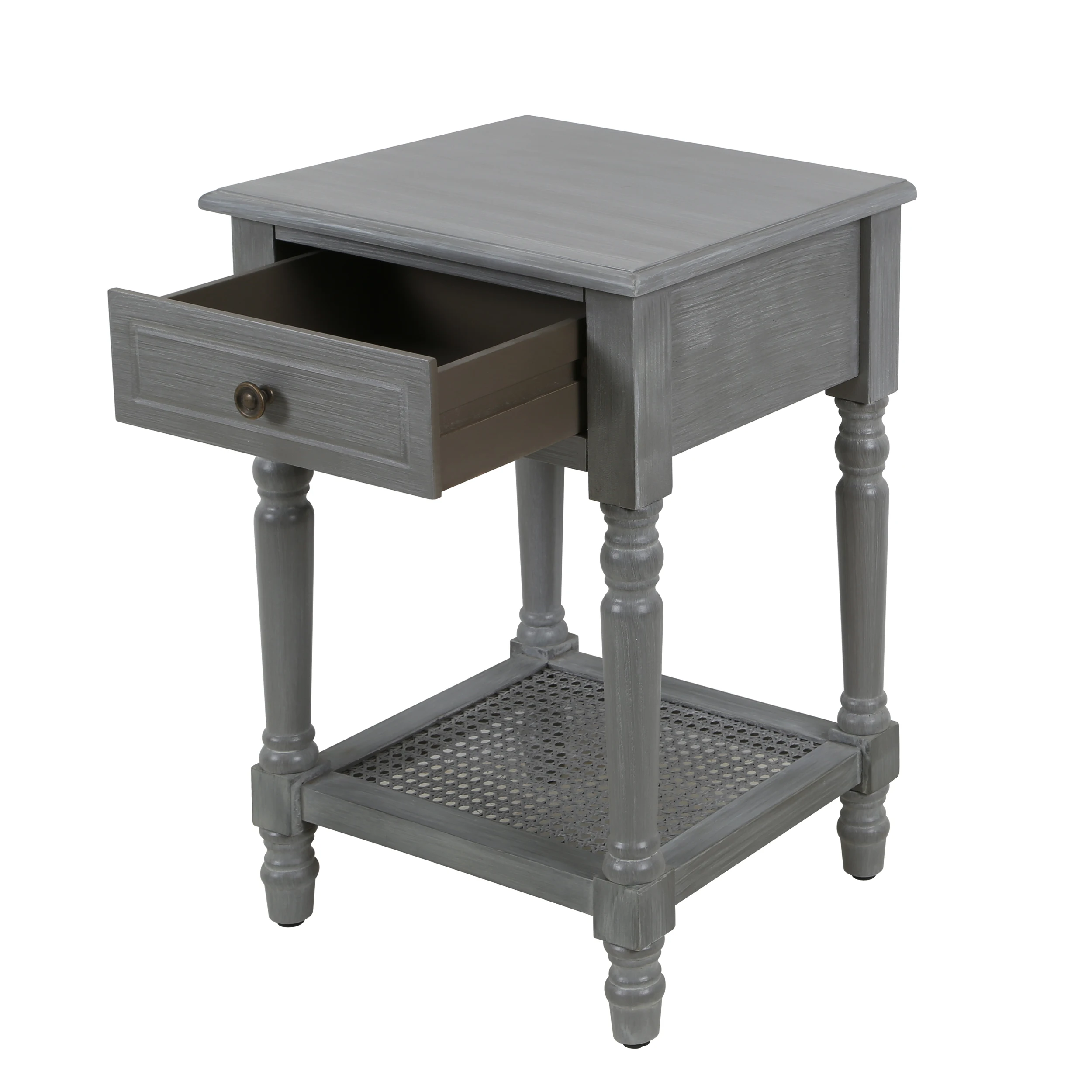 Retro Furniture Wicker Weave Bottom Frame With Drawer Storage Nightstand