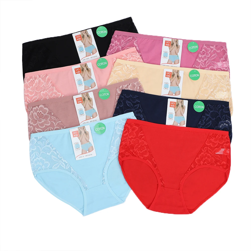 UOKIN 12pcs dozen wholesale women lace knickers ladies cotton lace panties comfortable underwear mid rise solid color