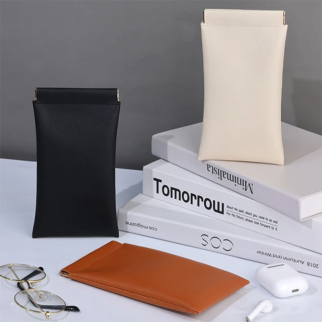 2024 New Arrival Easy Carry Makeup Brushes Storage Bag Auto Closing Soft PU Glasses Storage Bag