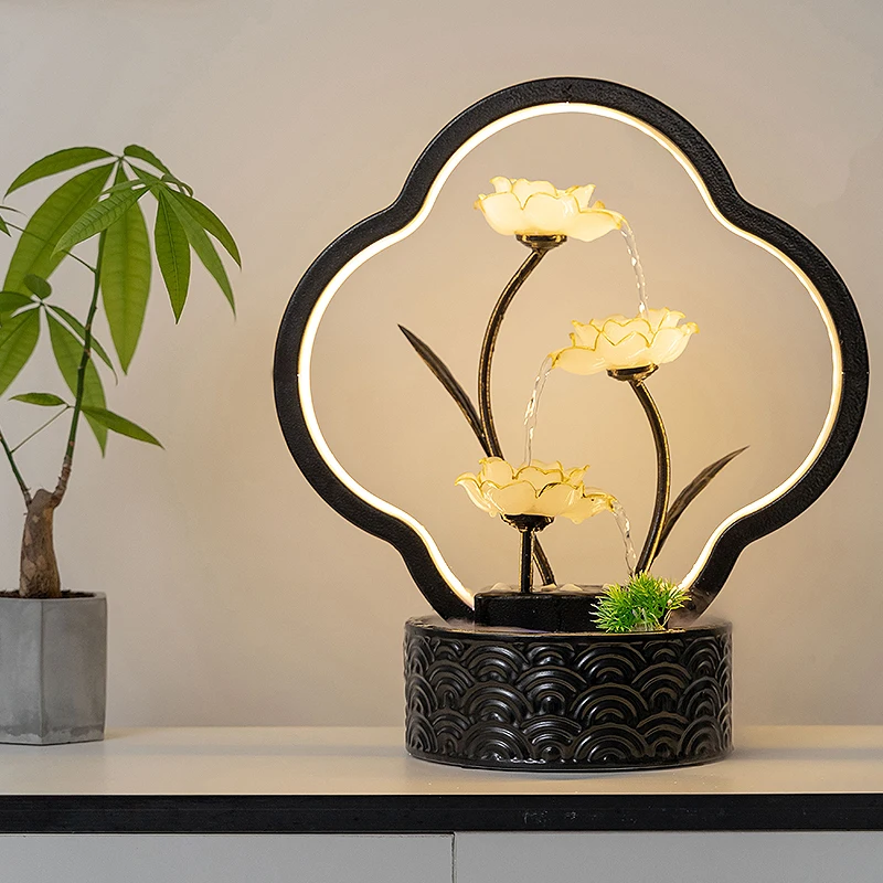 Custom design tabletop waterfall with light, home decorative mini water fountain indoor/