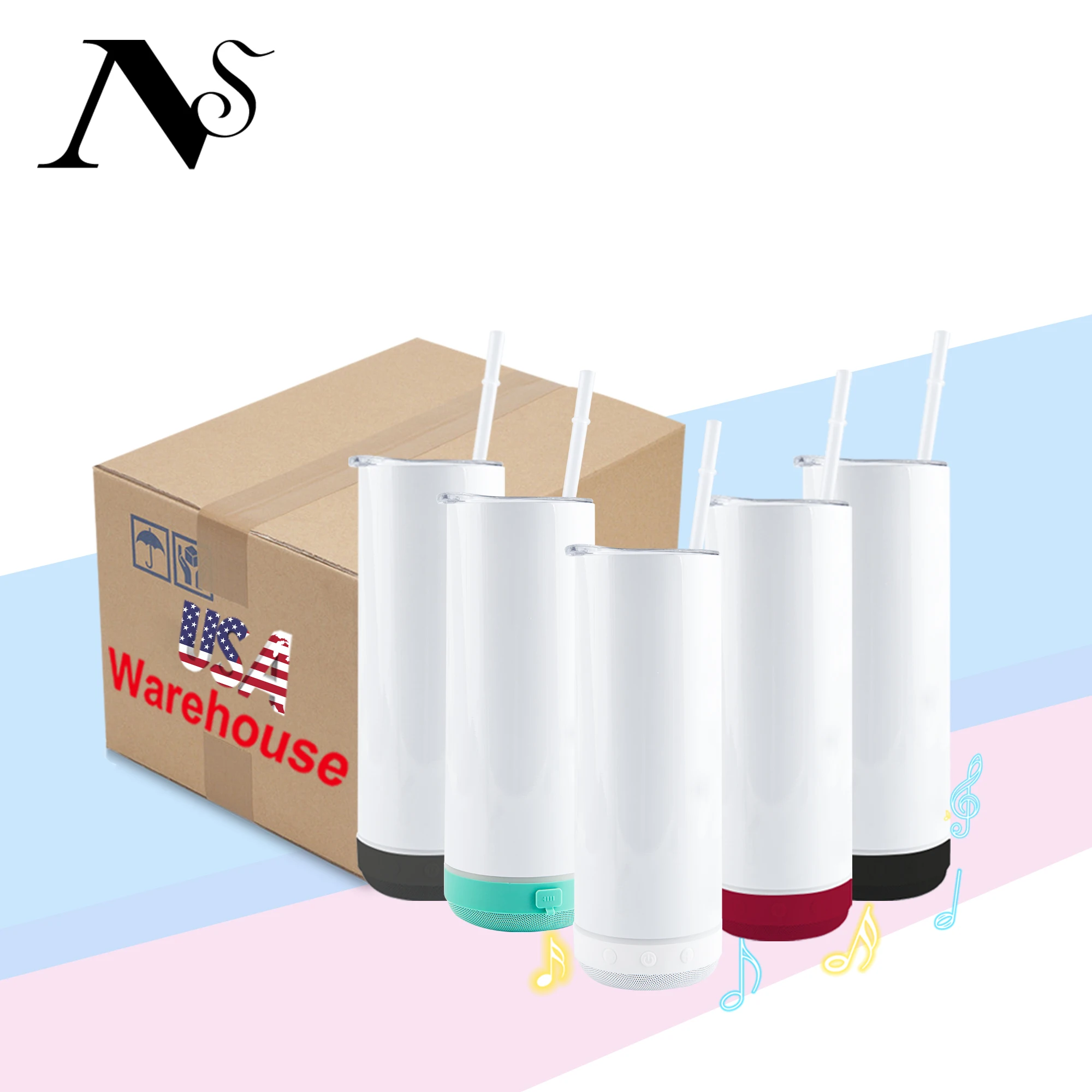 20oz  Free 500ml 1000ml Sublimation Glasses Stainless Steel Music Cup Music Wireless Speaker Water Bottle Tumbler for party