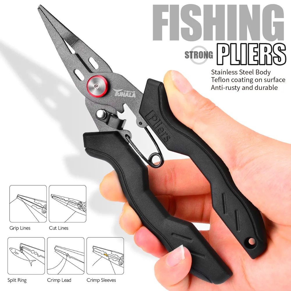RT High Quality Multifunctional Fishing Pliers Stainless Steel  Scissor With Buckle Fish Line Cutter Clamp Grabber Tackle