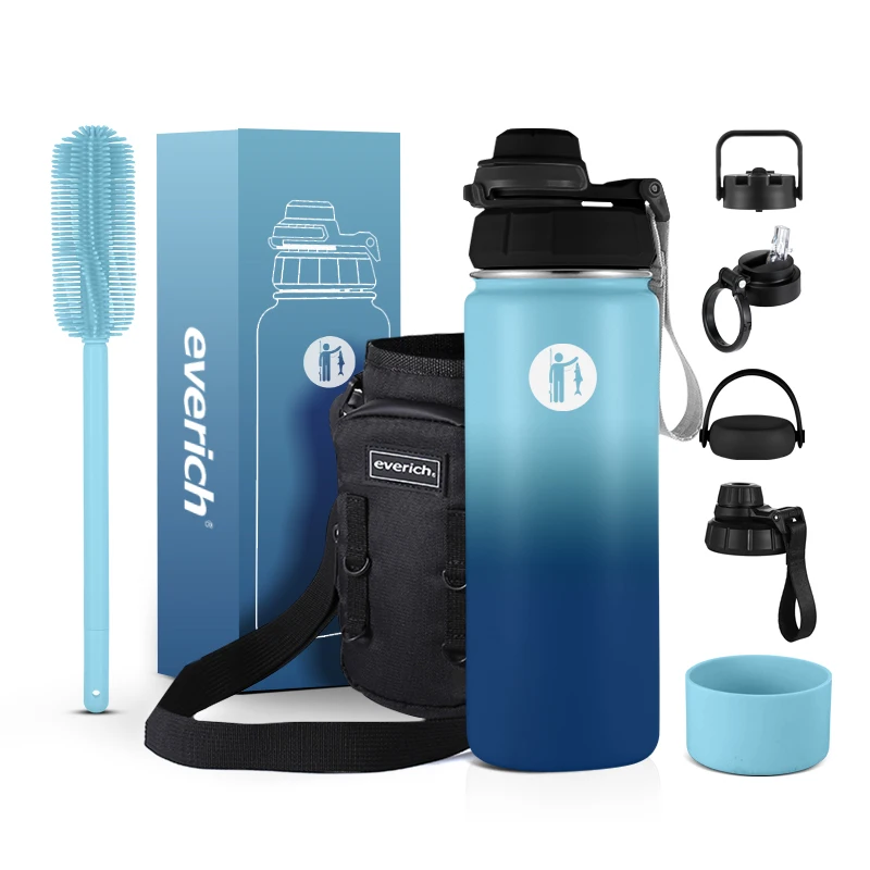 Custom Logo Lock Lid 32oz Double Walled Stainless Steel Vacuum Insulated Sports Water Bottle with Brush