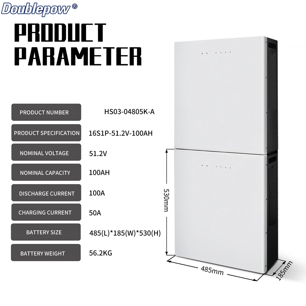 Doublepow Deep Cycle Power Off-Grid Home Energy 5kw 48v100ah Lifepo4 51.2V Lifepo4 Battery with RS485 RS232 CAN