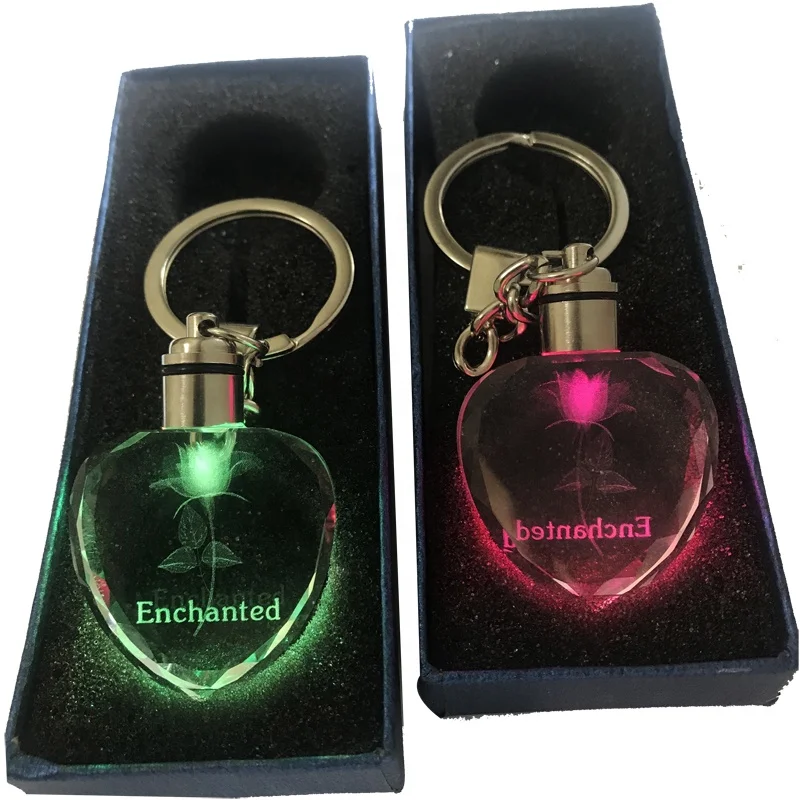 2021 cute lighted bling heart shape rose wedding rhinestone keychain for gift