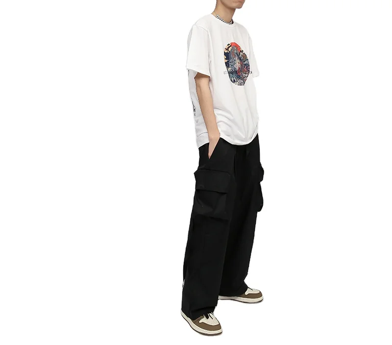 Custom Drawstring Waist Zip Pocket Nylon Casual Jogger Trousers Cargo Pants Men