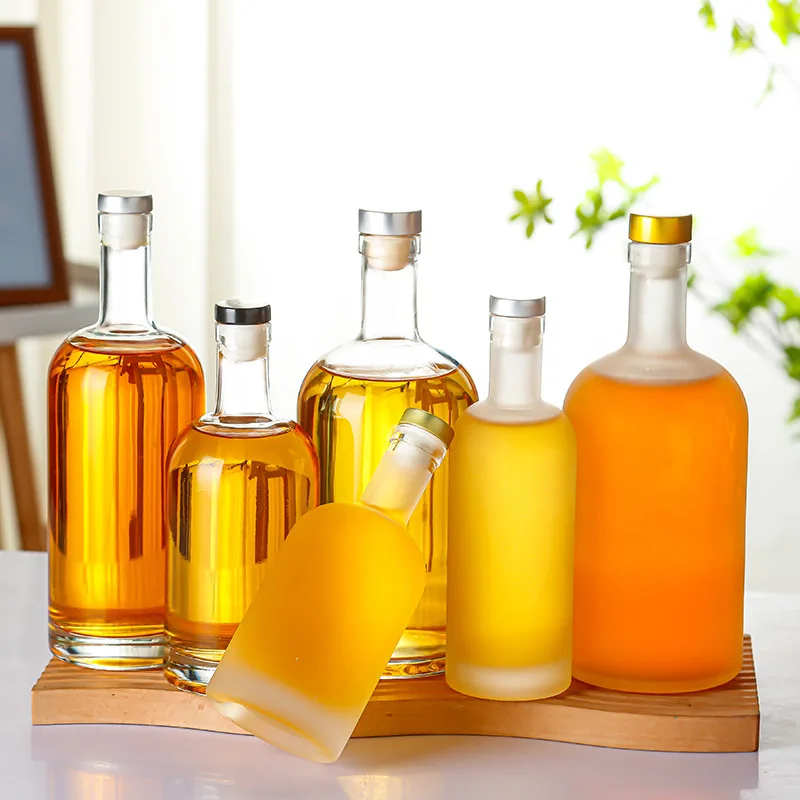 100ml 200ml 375ml 500ml 750ml 1000ml Empty Clear Frosted Round Vodka Liquor Glass Bottle for Whisky, Vodka, Liquor