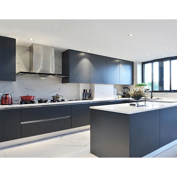 China guangdong foshan factory wholesale customized made design european style modern matt lacquer dark grey kitchen cabinet