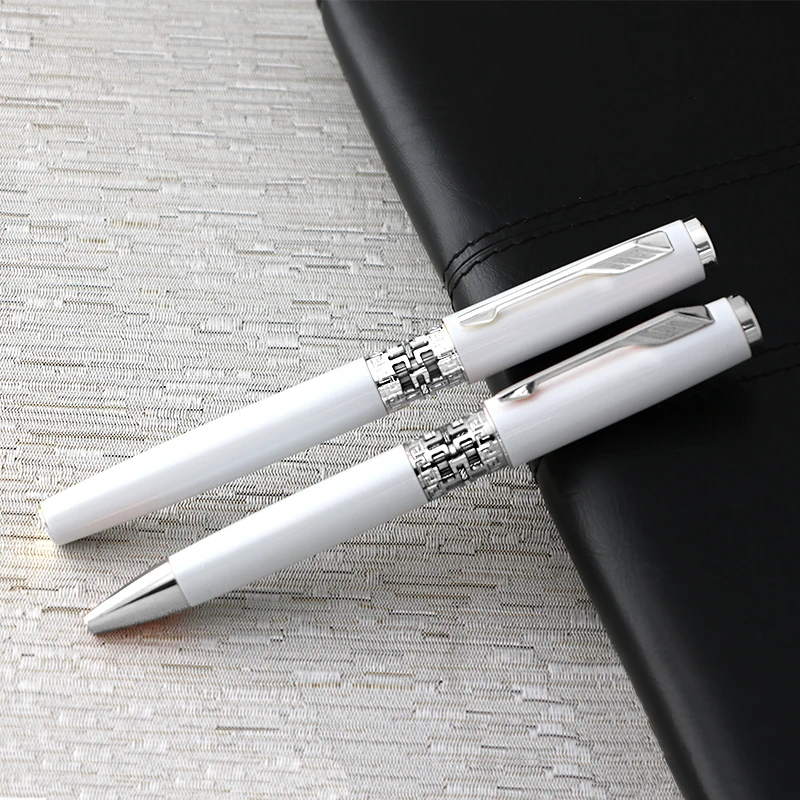 Luxury double pen set elegant white rose gold carved embroidery rollerball ballpoint pen sublimate pen black