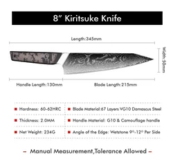 8 inch Japanese kiristuke kitchen knife with camouflage G10 handle