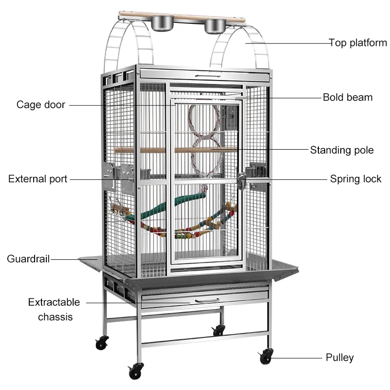Super luxury large size wear-resistant metal steel breed birds house non-toxic pet-friendly parrot cage