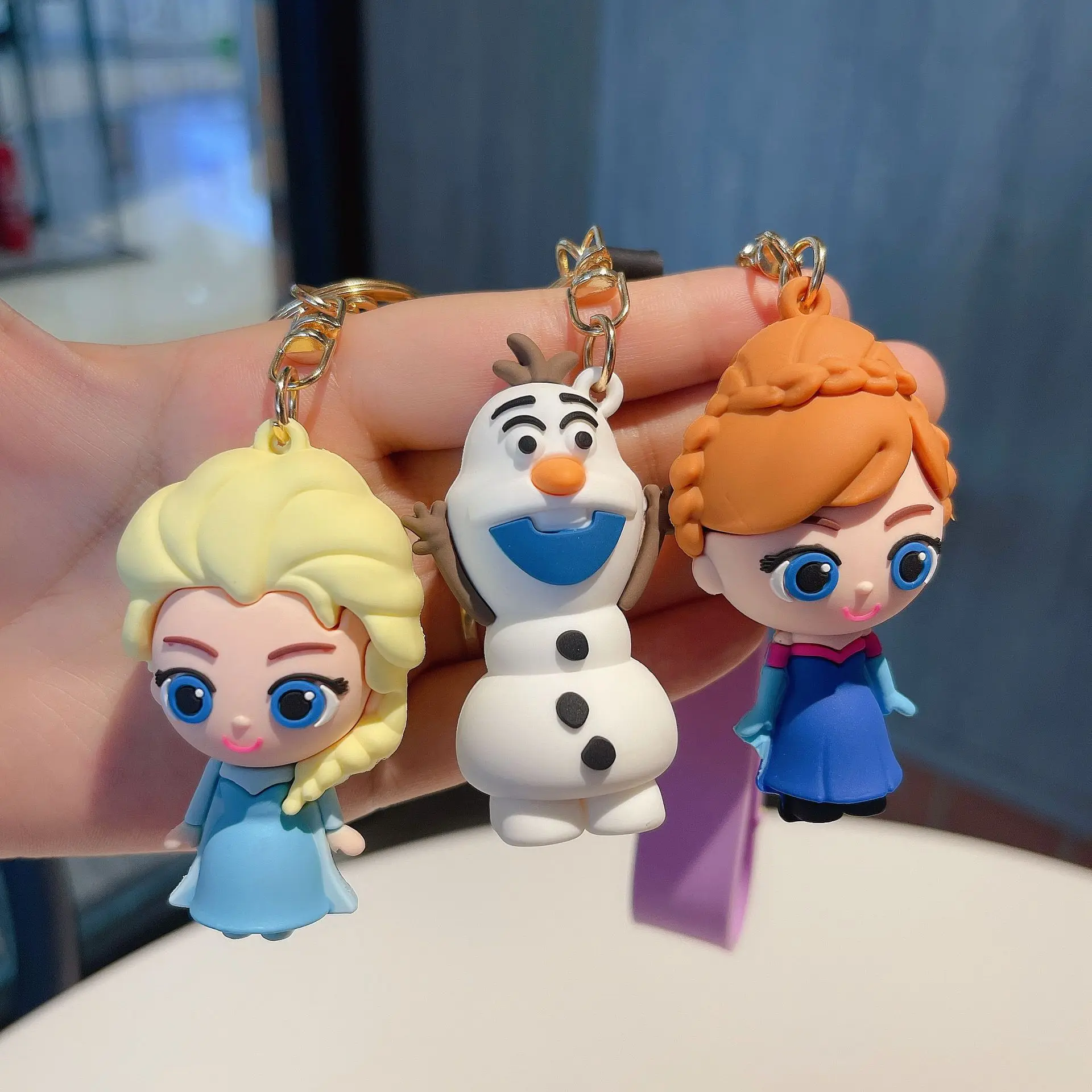 Cartoon Frozen Princess Doll Key Pendant 3D PVC Belle Elsa Soft Rubber Keychain Promotion Gift Car Car Chain