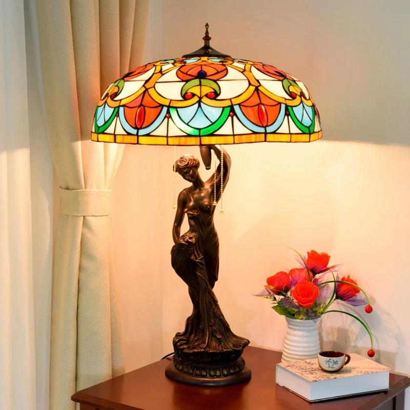 
Room Decorating Light Victorian European-Style Creative Luxury Hotel Wrought Iron Table Lamp Vintage Tiffany-Style Tiffany Lamps 