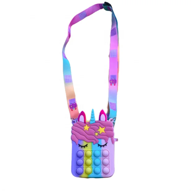 Small Kitty Rainbow Apple Mickey Kids Silicone Purple Unicorn Poppings It Purse Bag Pack Toys For Girls