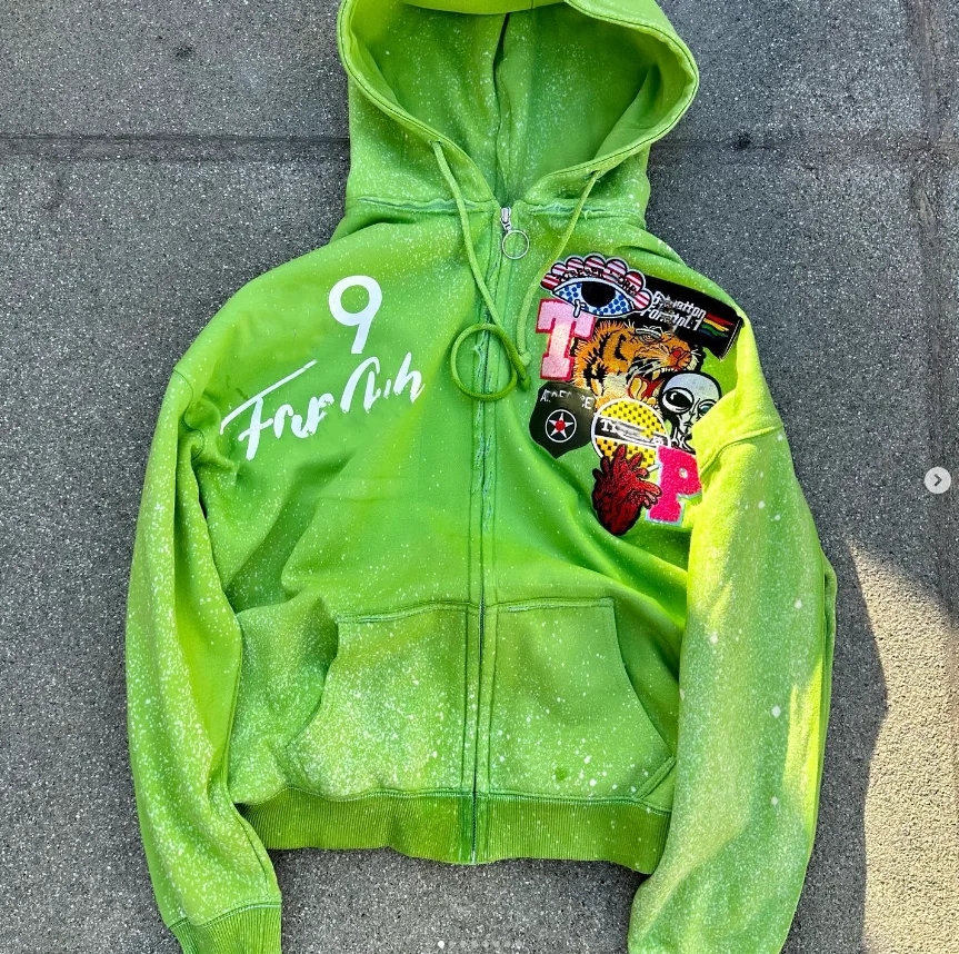 High Quality Acid Wash Ripped Embroidery Zip Up Hoodie 460GSM Full-Zip Hoodie Custom Designer Streetwear Distressed Badge Jacket