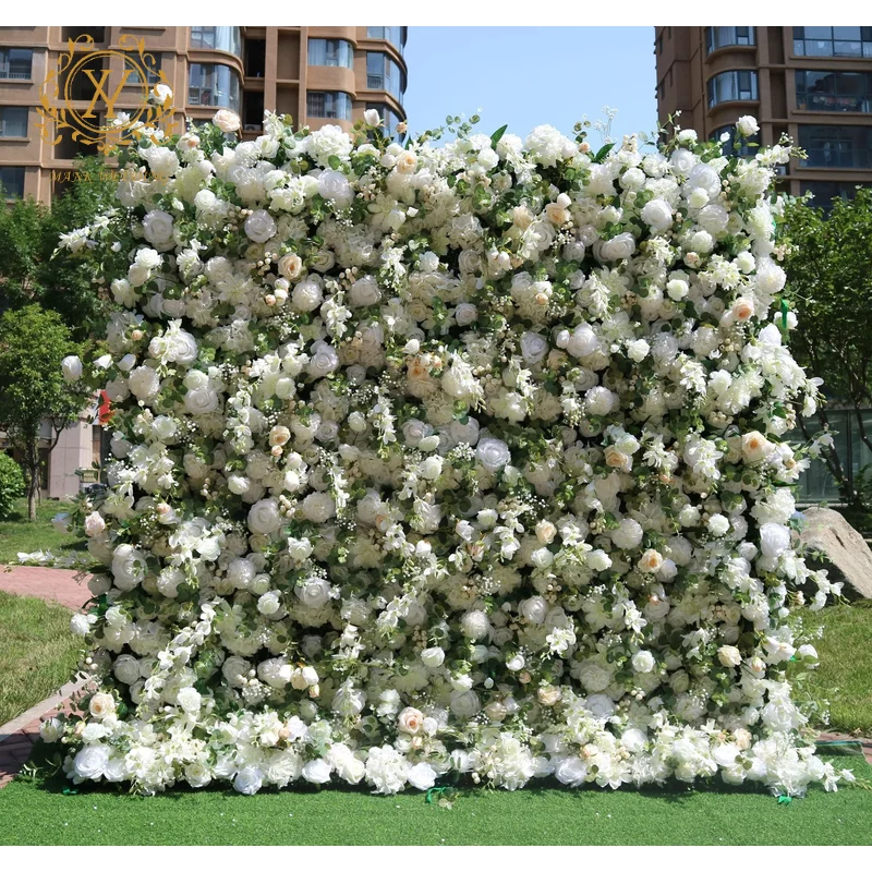 Large Artificial White Rose Flower Wall Photo Backdrops Simulated Flower Wall Background for Wedding Party Decorations