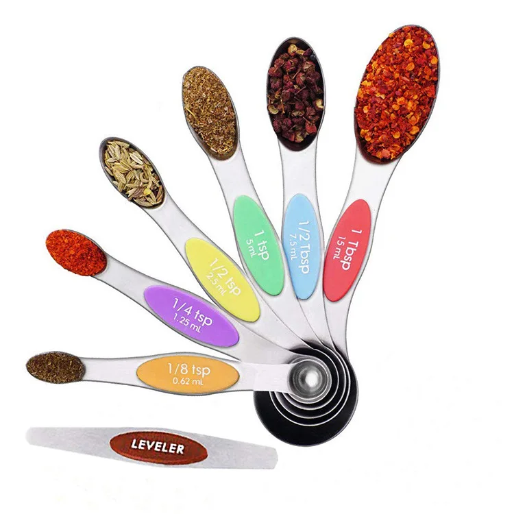 Heavy Duty 8pcs Dural Sided  Magnetic Stainless Steel Measuring Spoon Sets For Baking  and Cooking