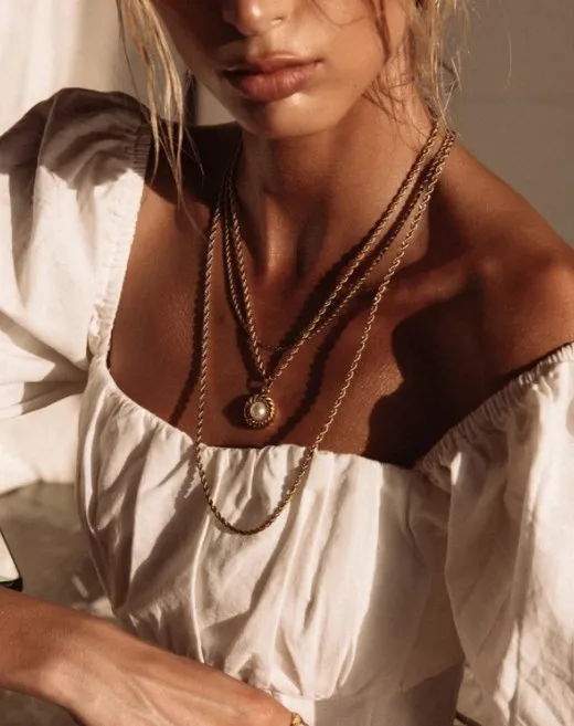 2021 Trendy Bohemian Jewelry Statement Jewelry Silver Gold Twisted Rope Chain Round Fresh Water Pearl Necklace 18K Gold Plated