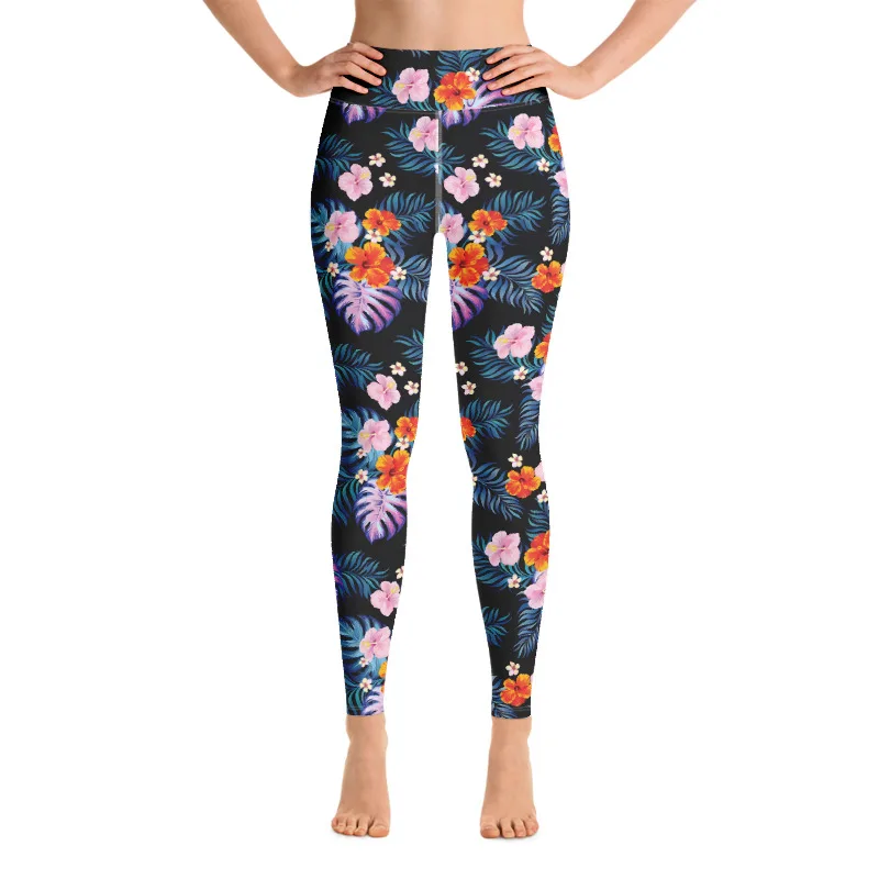New 92% Polyester 8% Spandex Double Brushed Ultra Soft Women Tight Leggings Super Stretchy Tropical Oranges Flowers Leggings
