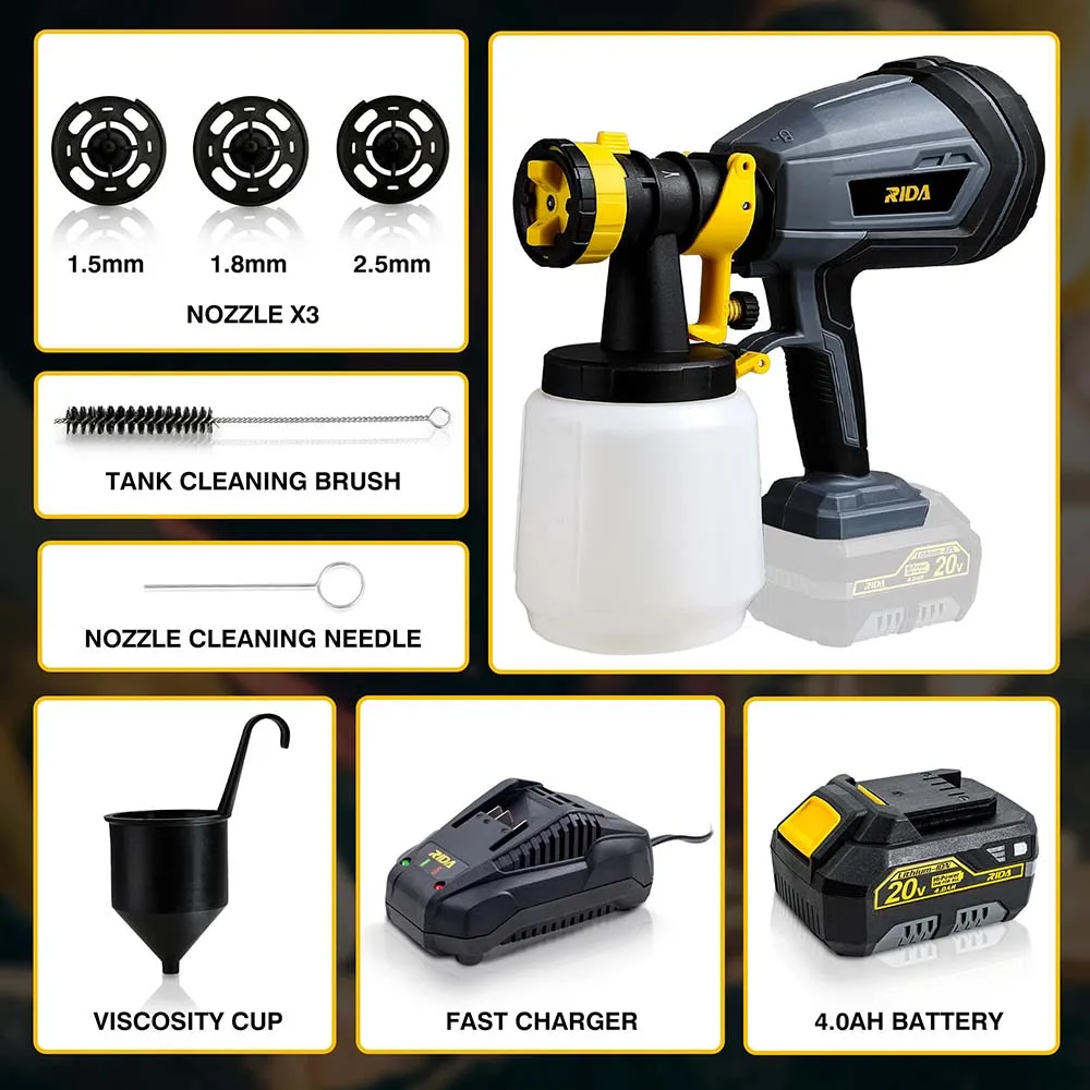 RIDA Li-ion Powered airless sprayer machine paint spray gun