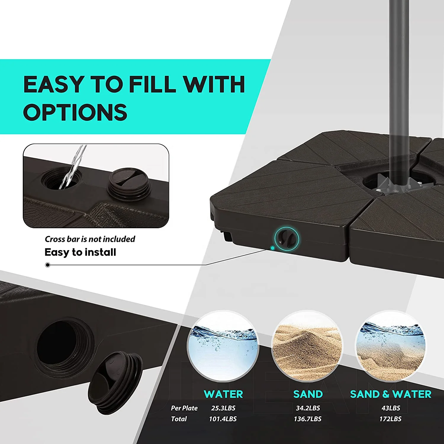 Cantilever Parasol Umbrella Base Weight, 4 Piece Offset Umbrella Stand Base Water & Sand Filled