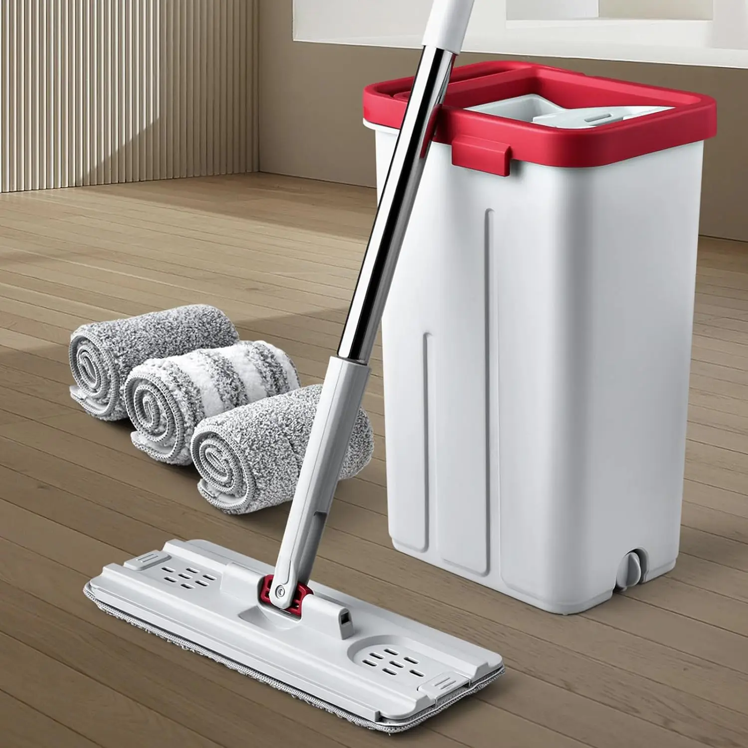 Wet and Dry Use Mop Set, 54in Long Handle Flat Mops for Hardwood Floor Cleaning,Tile bucket