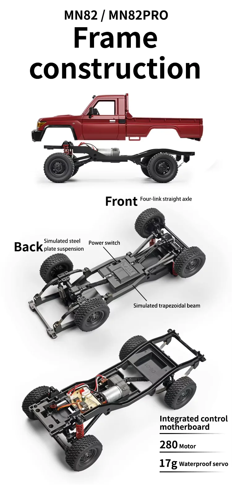 MN82 PRO 2024 Модернизированный лицензированный наземный крейсер 1/12 4WD RC пикап 4x4 2 4G RTR Радиоуправляемый гусеничный с подсветкой