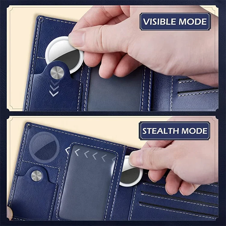 Genuine Leather AirTag Wallet RFID Blocking Pocket Slim Anti-lost Business Men Folding Purse ID Credit Card Holder