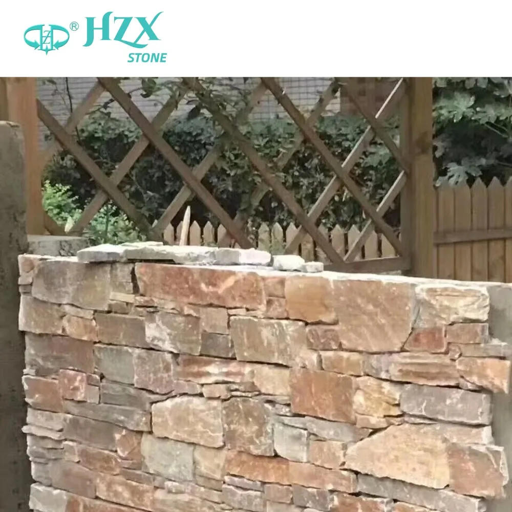 HZX Natural Rusty Slate Quartzite Stone Veneer Custom Exterior Wall Cladding Panels Traditional Hotel Cultural Split Mushroom