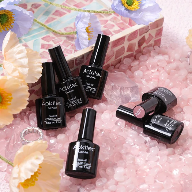 Aokitec private label 15ml kg manicure lamp dry soak off base and top coat set uv gel nail gel polish