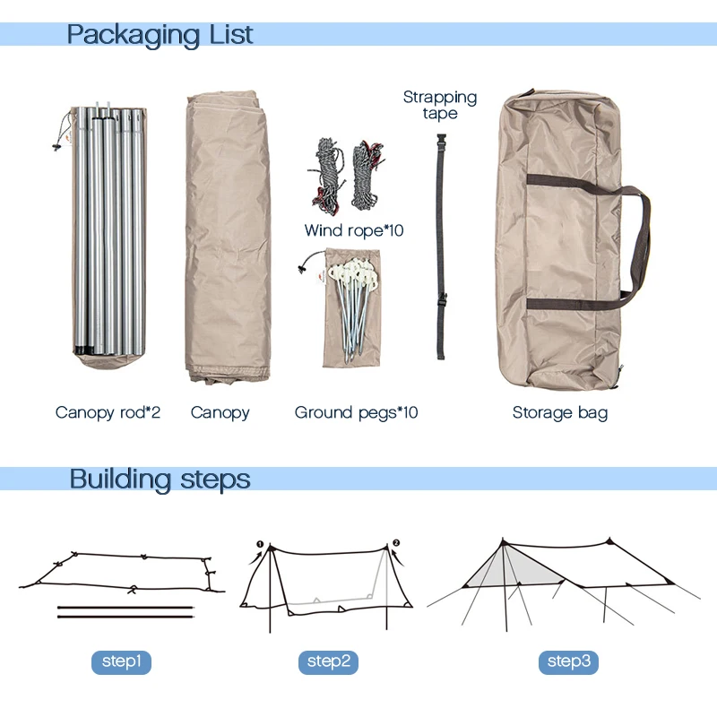 OEM Tente De Wholesale Double Layer Tarps Outdoor Camping BBQ Portable Tarp Awning Tent Waterproof Ultralight Sun Shelter