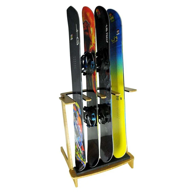 HIFUN Bamboo Freestanding 4 Boards Vertical Surf Rack For Surfboard Snowboard Wakeboards