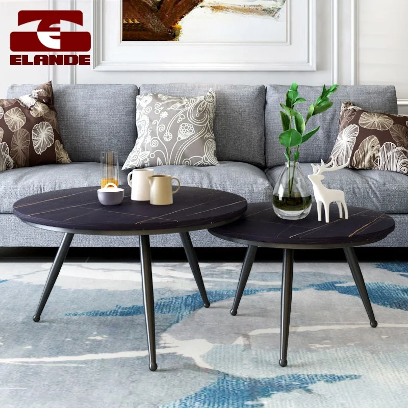 Nordic round coffee table simple small coffee table wrought iron rock board coffee table living room furniture