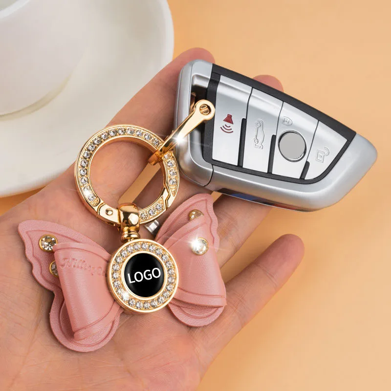 Custom LOGO bow decoration car key holder Crystal diamond couple hand-made accessory DIY pendant keychain