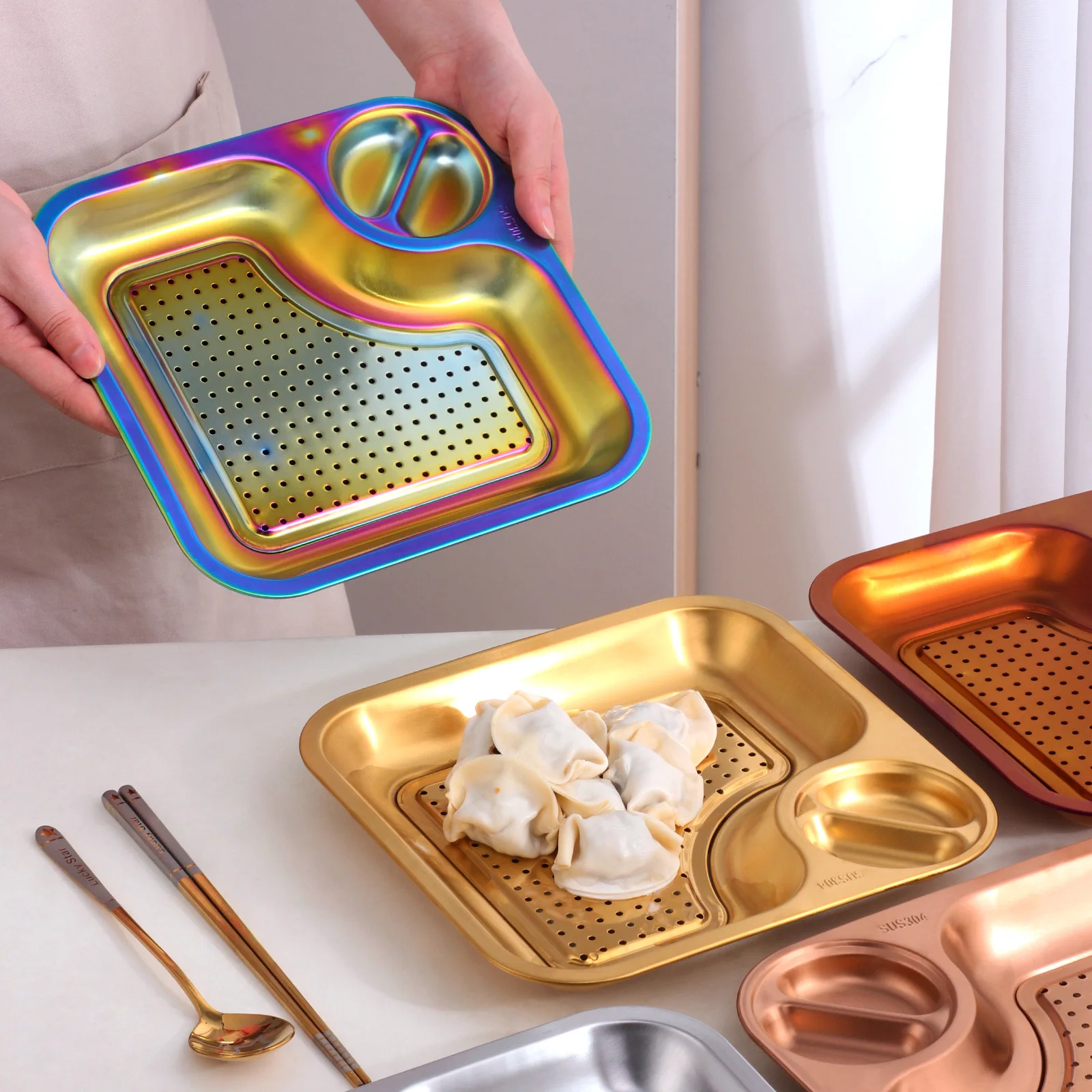 304 Stainless Steel Dinner Dumpling Plate High Quality Durable Creative Sauce Plate Easy Clean Fries Plate
