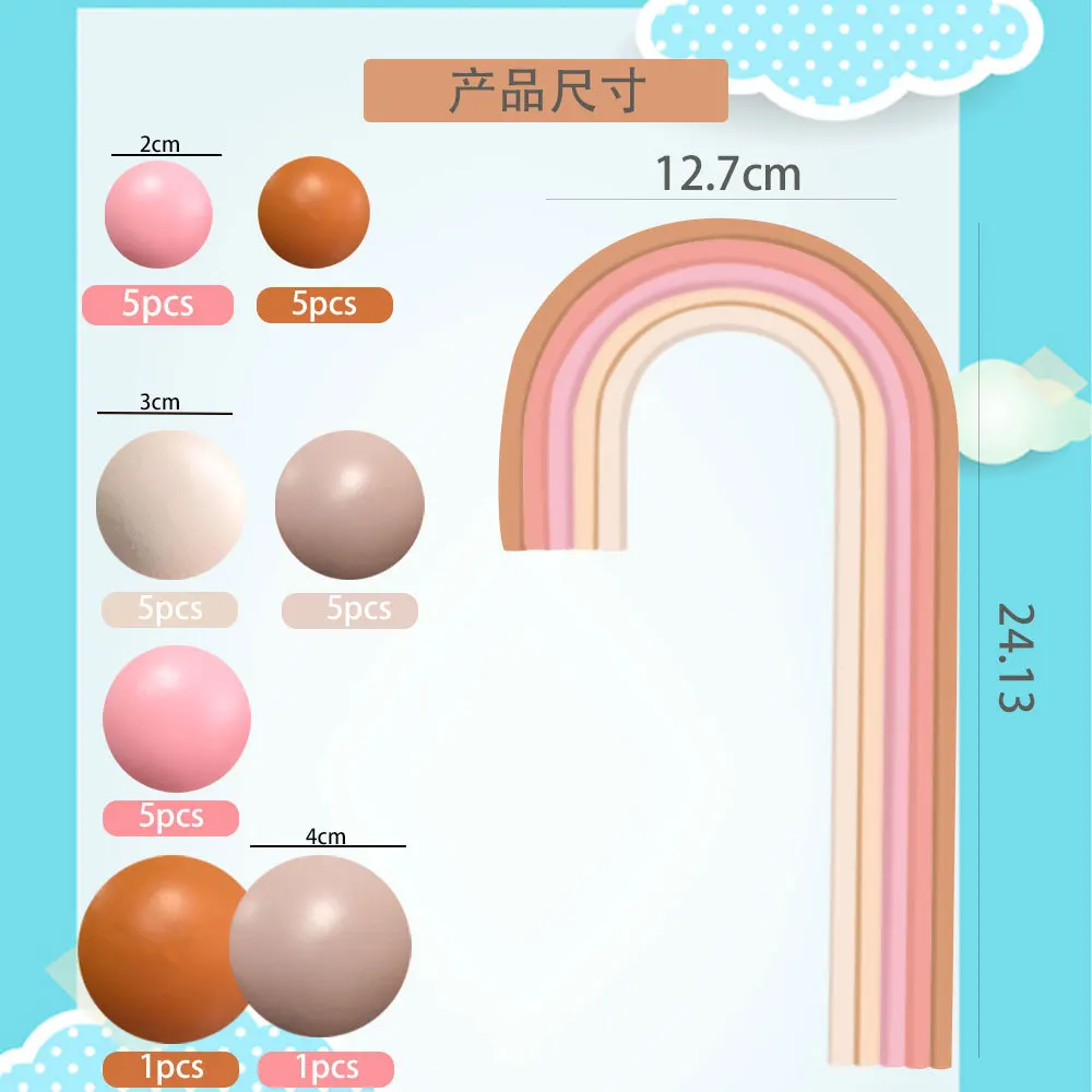 6 Colors Rainbow Cake Topper for Baby Birthday Party cupcake topper for baking DIY Boho Baby Shower Wedding cake accessories