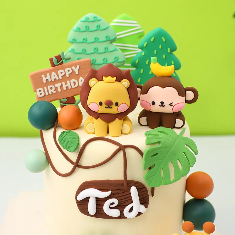 Cute little animal doll little tree street sign soft rubber plugin kids birthday baking cake decoration cake topper suppliers