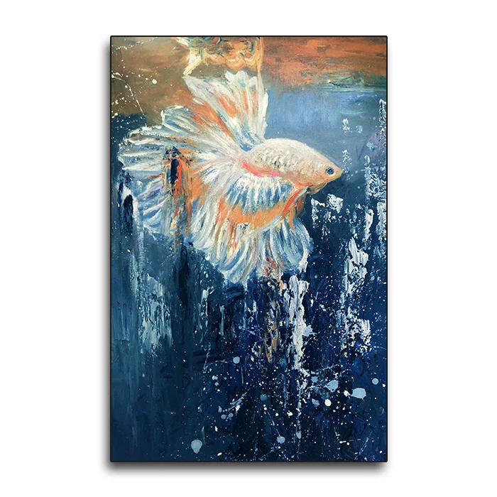 Handmade Oil Painting On Canvas Wild Animal Modern Artwork of Ocean Fish For Living Room Home Decor