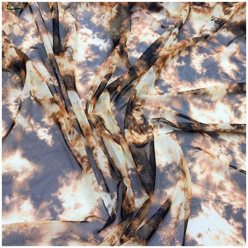 Custom wholesale high quality luxury  polyester leopard printed stretch Plain mesh fabric for dress