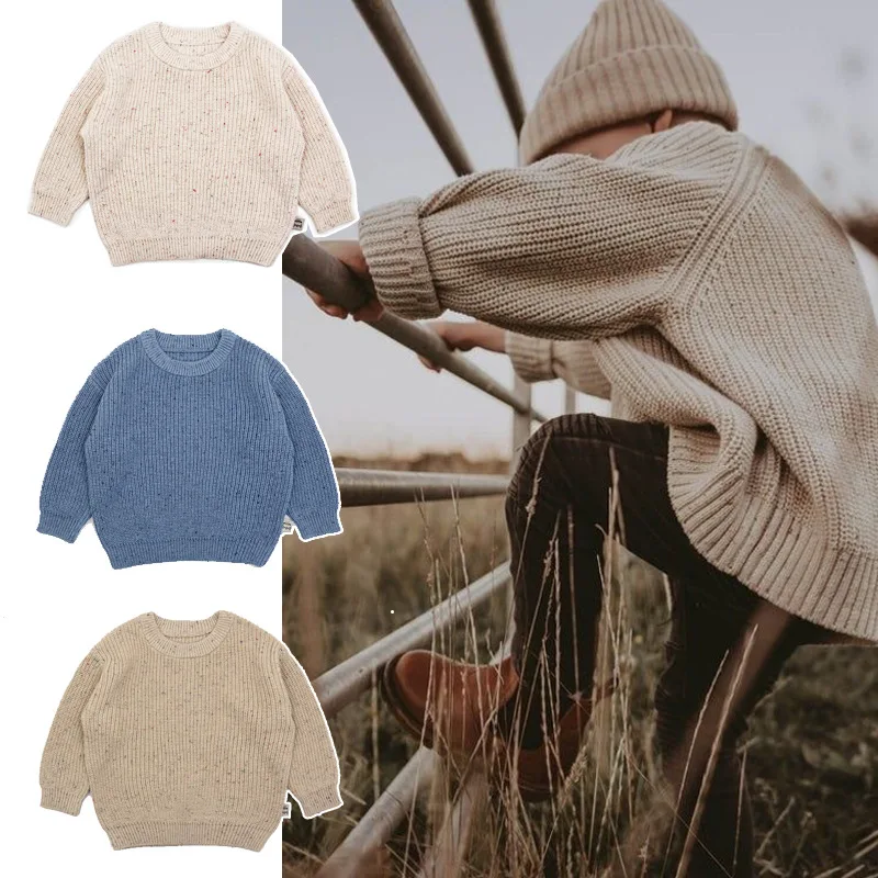 Autumn Winter Baby Knitted Sweater Rainbow Speckle Color Yarn Knitted 100% Cotton Baby Girls Boys Pullover Sweater