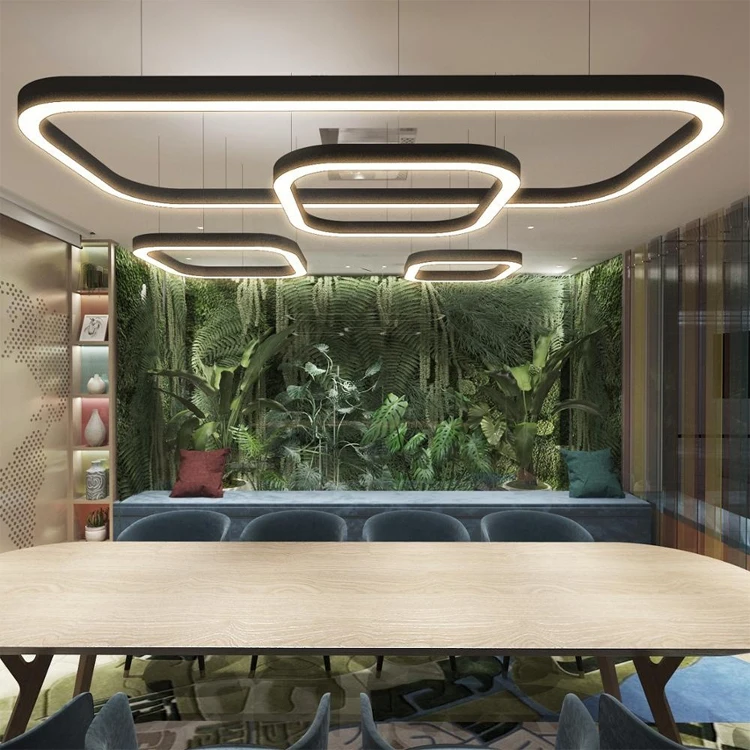 Modern Rectangles Pendant Light Led Chandelier Acrylic Linear Lights Hanging Lamp For Office Supermarket Mall Billiard Room