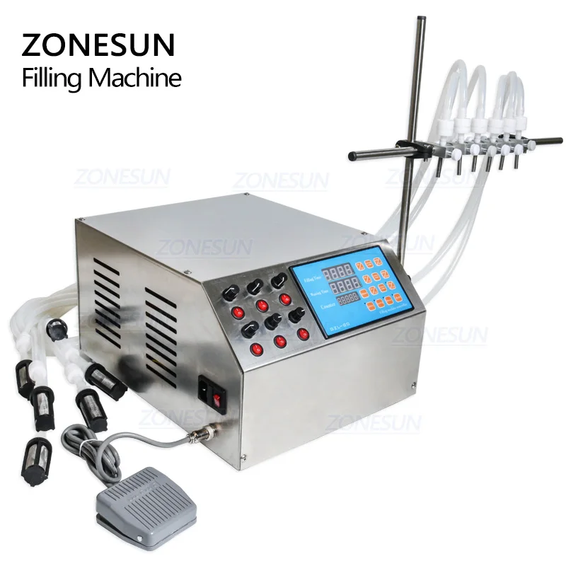 ZONESUN 6 головок полуавтоматический диафрагменный насос разливочная машина для жидкости духов воды сока эфирного