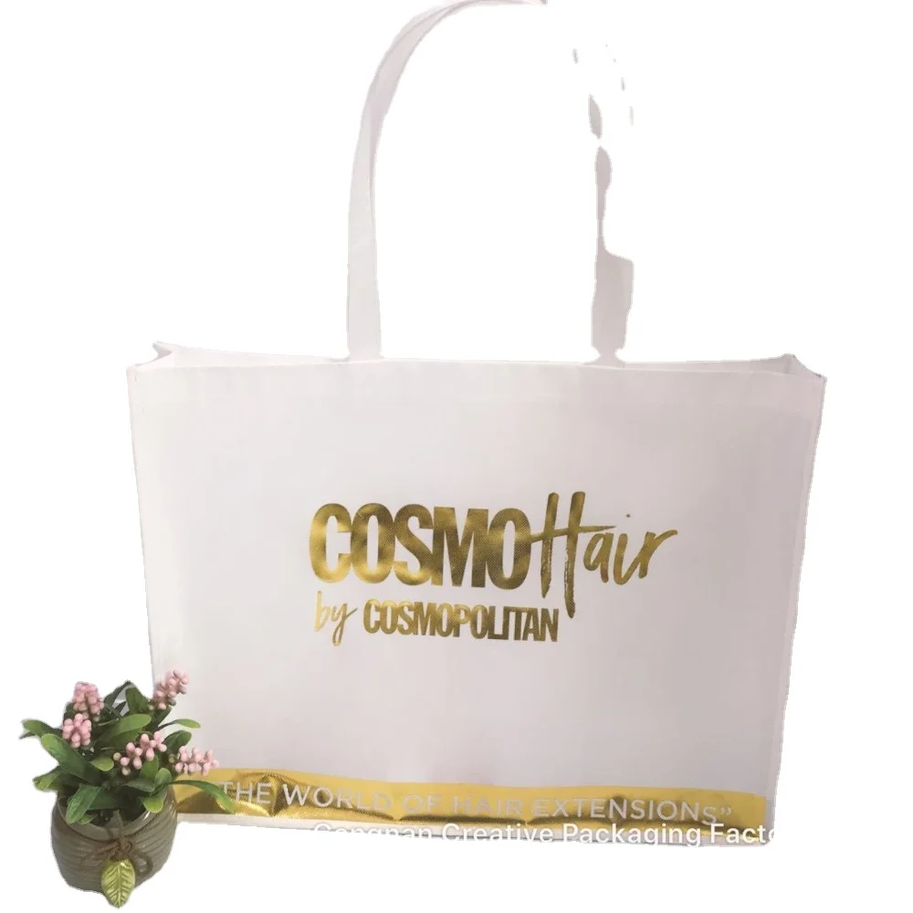 
Custom laminated gifts reusable foldable polyester shopping bag with metallic logo 
