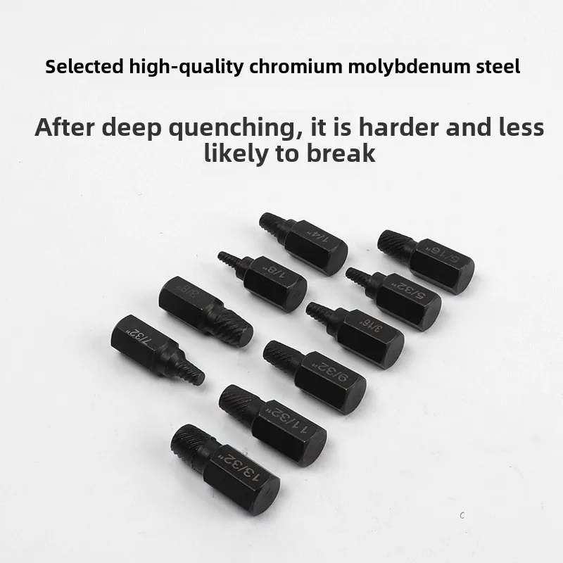 10-Piece Bolt Screw Remover Set Nut Extractors and Damaged Heads Screw Extractors Hexagonal Bolts and Removal Tools